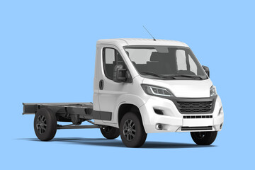 Obraz premium white flatbed truck for car branding and advertising perspective view 3d render on blue background