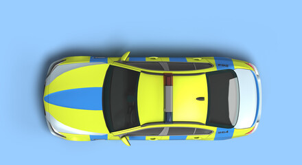 modern police car top view 3d render on blue background - 582957861