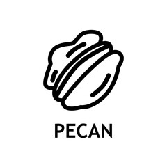 Healthy pecan icon. Vegetarian or vegan ingridient for diet. Nature snack. Delicious nut for logo.