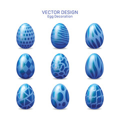 Easter eggs collection with metallic Blue color Vector Illustration.