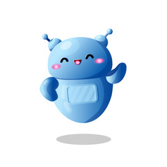 Cute smiling robot. Virtual assistant in your device. Future robotic technology. Artificial Intelligence mascot. Ai chat bot