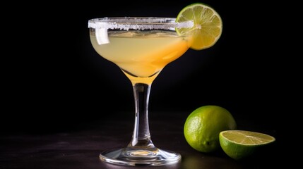 Margarita cocktail made with tequila, lime juice, and orange liqueur, often served with a salt rimmed glass. Generative AI