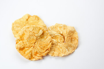 Emping, Indonesian traditional snack made from melinjo or belinjo seeds. Bitter and sweet taste
