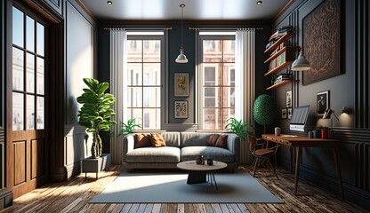 Fototapeta na wymiar Modern living room with cozy sofa perfect place to read