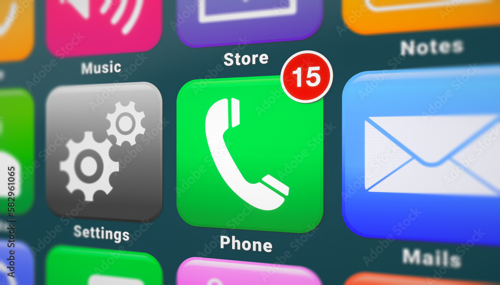 Poster illustation of a smartphone screen. in focus a phone app with notifications.