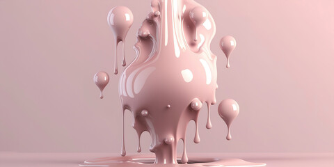 pink twisted splashing jet isolated on pink background, liquid splash, abstract shape, pastel color paint