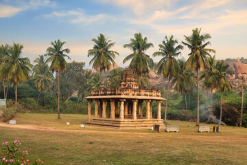 Ancient stone architecture ruins of Pushkarni pond at Vijaya Vittala temple complex at Hampi, Karnataka, India