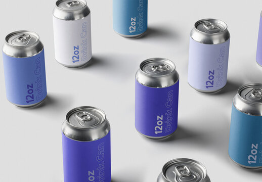 Mockup of customizable beverage cans and labels