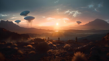 Aliens, fremder Planet, Außerirdische, Weltraum, Sci-Fi, Futuristisch, Technologie, Raumfahrt, Entdeckung, Abenteuer, Utopie, Dystopie, Fantasie, Kreativität, Unbekanntes, Mysterium, Geheimnis, Faszin
