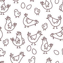 Chicken and chicks seamless pattern - 582964264