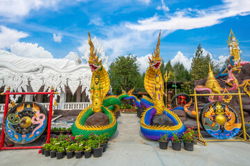 The King Serpent and Queen Serpent statue at Wat Don Khanak, Nakhon Pathom, Thailand