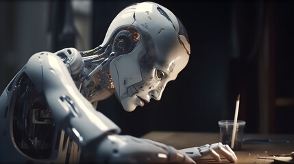 Roboter, Malerei, Kunst, Technologie, Innovation, Maschine, Fortschritt, Zukunft, Kreativität, Pinsel, Leinwand, Farbe, Automatisierung, Programmierung, Robotik, Industrie 4.0, Mensch-Maschine-Interak