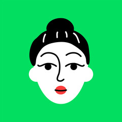 Attractive girl avatar. Female face portrait with positive facial expression hand drawn doodle sketch vector illustration