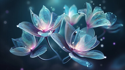 Transparent 3D Flower Petals Scattered by the Wind in a Soft Colored Background