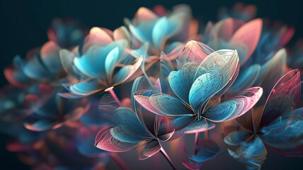 Transparent 3D Flower Petals Scattered by the Wind in a Soft Colored Background