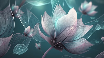 Transparent 3D Flower Petals Scattered by the Wind in a Soft Colored Background