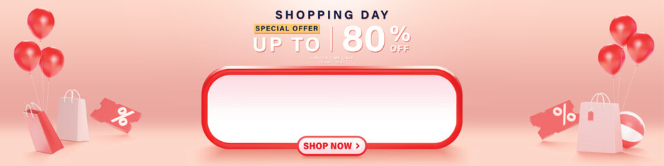 3D style Shopping day pink Sale banner template design for web or social media. Vector banner template. - 582967448