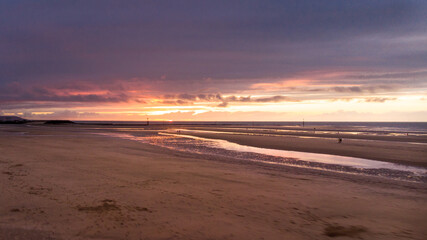 Coucher de soleil sur la plage de Trouville sur Mer, Normandie, France