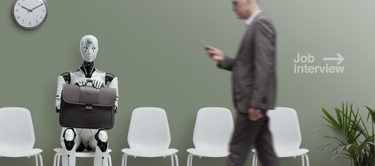 Android robot waiting for a job interview