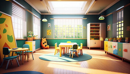 AI generates illustrations kindergarten classroom
