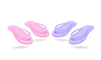 Summer beach sandals or homemade flip-flops on a white background. Isolated.
3d vector illustration, 10 EPS.