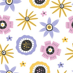 Cartoon spring flowers. Great for fabric or wrapping paper