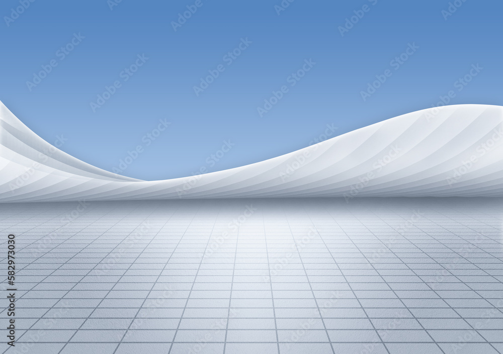 Aufkleber white abstract arc building structure with grid ground space background,3d rendering.