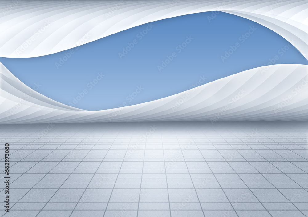 Aufkleber white abstract arc building structure with grid ground space background,3d rendering.