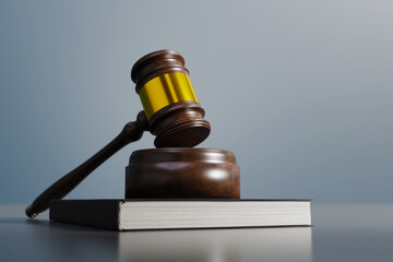 Background with a courtroom gavel on a book, 3d rendering