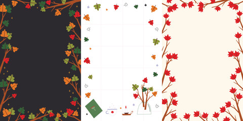 Trendy covers set. Autumn floral design. For notebooks, planners, brochures, books, catalogs etc. Vector illustration.