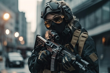 Fototapeta premium Woman soldier, elite operations commander