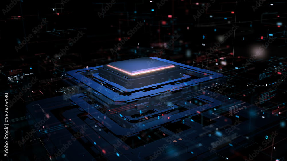 Poster artificial intelligence concept, electronic brain powered by processor, advanced technology concept 