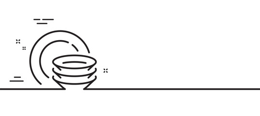Dishes line icon. Tableware plates sign. Food kitchenware symbol. Minimal line illustration background. Dishes line icon pattern banner. White web template concept. Vector