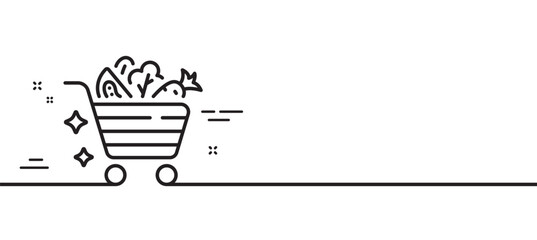 Vegetables cart line icon. Lettuce, carrot with tomato sign. Low calories food symbol. Minimal line illustration background. Vegetables cart line icon pattern banner. Vector © blankstock