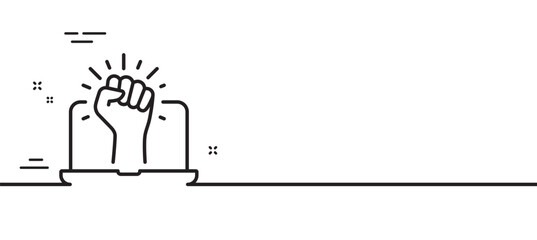 Empower line icon. Empowerment strength sign. Online protest fist symbol. Minimal line illustration background. Empower line icon pattern banner. White web template concept. Vector