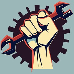 fist raised with spanner created with Generative AI technology
