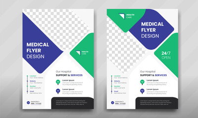 Medical flyer design and health care template for print leaflet