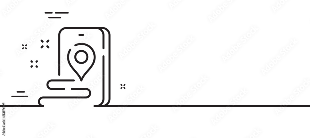 Poster place line icon. phone map pin sign. gps route marker symbol. minimal line illustration background. 