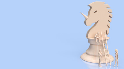 Man and wood unicorn chess  for Business concept 3d rendering