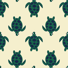 Sea turtle hand drawn vector illustration. Cute underwater animal seamless pattern for kids fabric or wallpaper.
