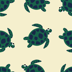 Cute sea turtle hand drawn vector illustration. Funny ocean animal seamless pattern for kids fabric or wallpaper.