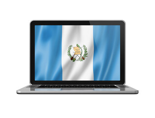 Guatemalan flag on laptop screen isolated on white. 3D illustration