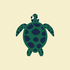 Cute sea turtle hand drawn vector illustration. Isolated ocean animal in flat style for kids logo, icon or poster.