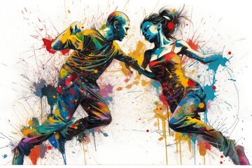 Dancing Fire: A Fiery and Passionate Splatter Art Performance of a Professional Salsa Couple
