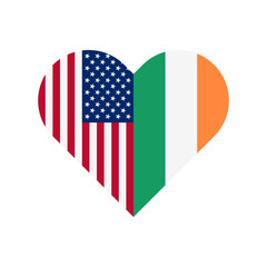 unity concept. heart shape icon of united states and ireland flags. vector illustration isolated on white background