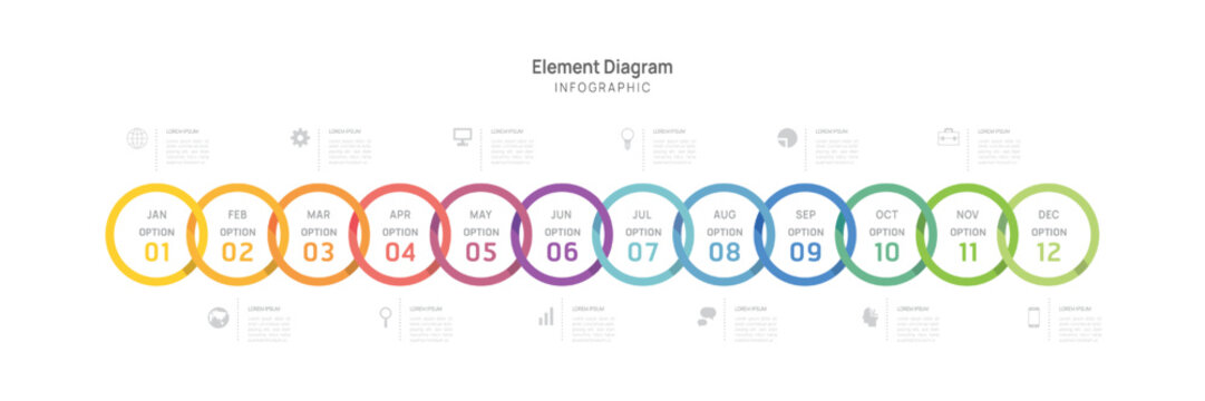 Infographic template for business. 12 Months modern Timeline element diagram calendar, 4 quarter steps milestone presentation vector infographic.