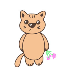 Sad cat with a flowers