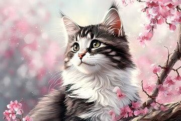 Adorable cat spring, fun, peaceful, (generated ai)