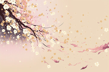Obraz premium Minimalist sakura cherry blossom pink and gold greeting card template illustration