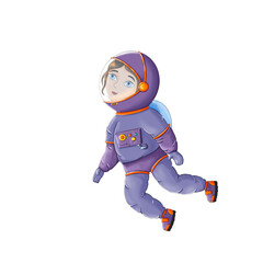 Astronaut girl in helmet and suit, hand-held